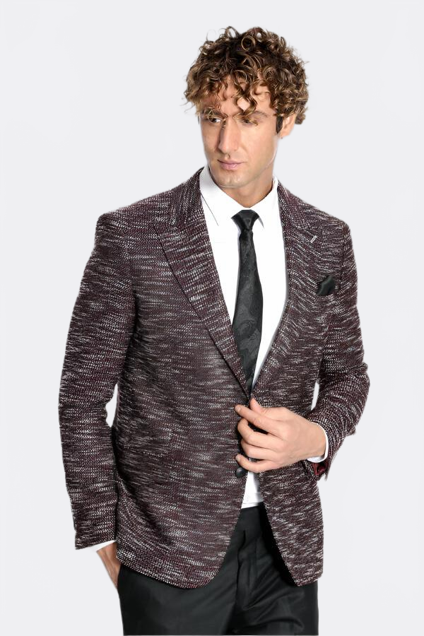 Slim Fit Patterned Sport Burgundy Men Blazer - Wessi