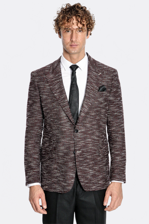 Slim Fit Patterned Sport Burgundy Men Blazer - Wessi