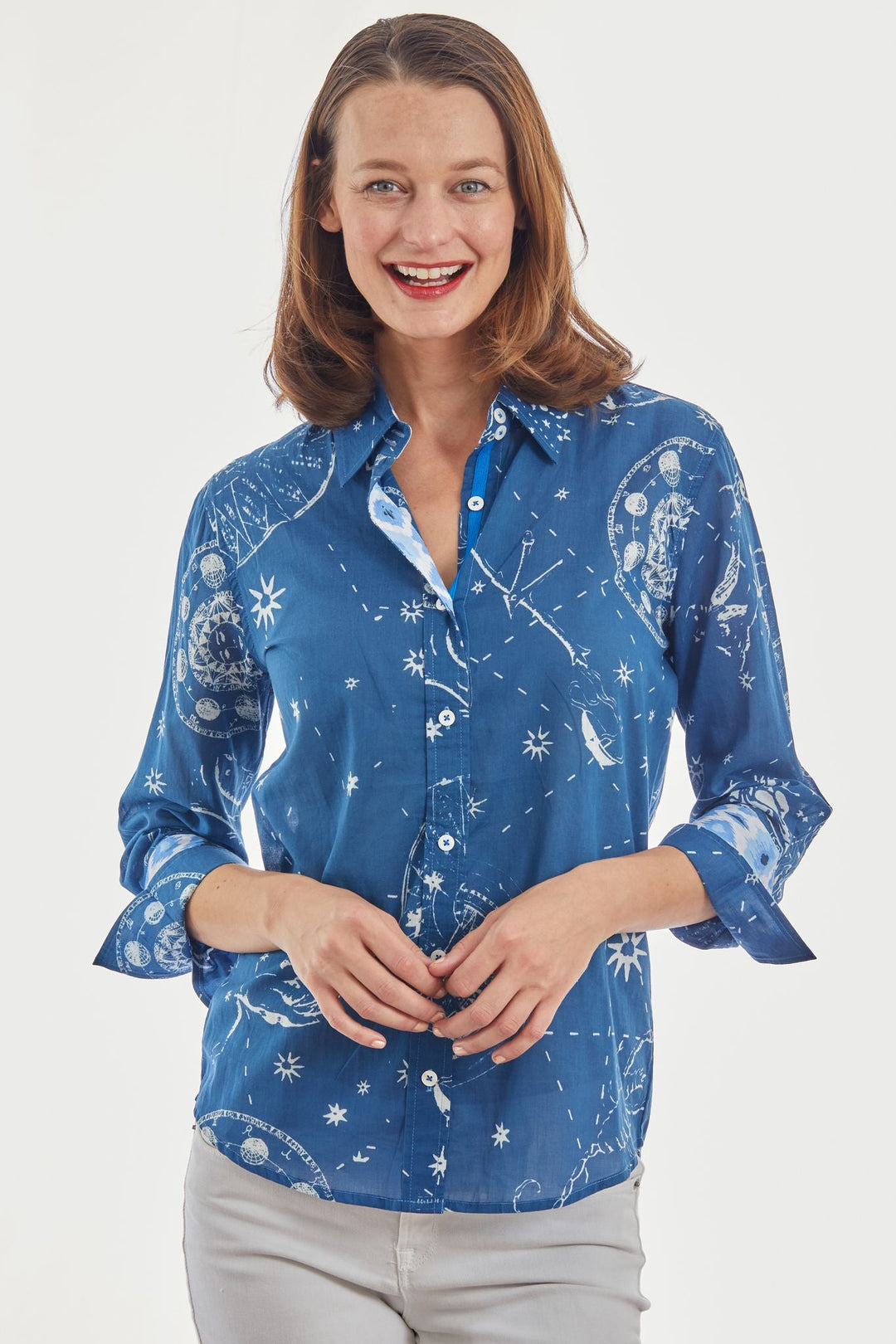 3/4 Sleeve Rome Shirt Navy Constellation Print