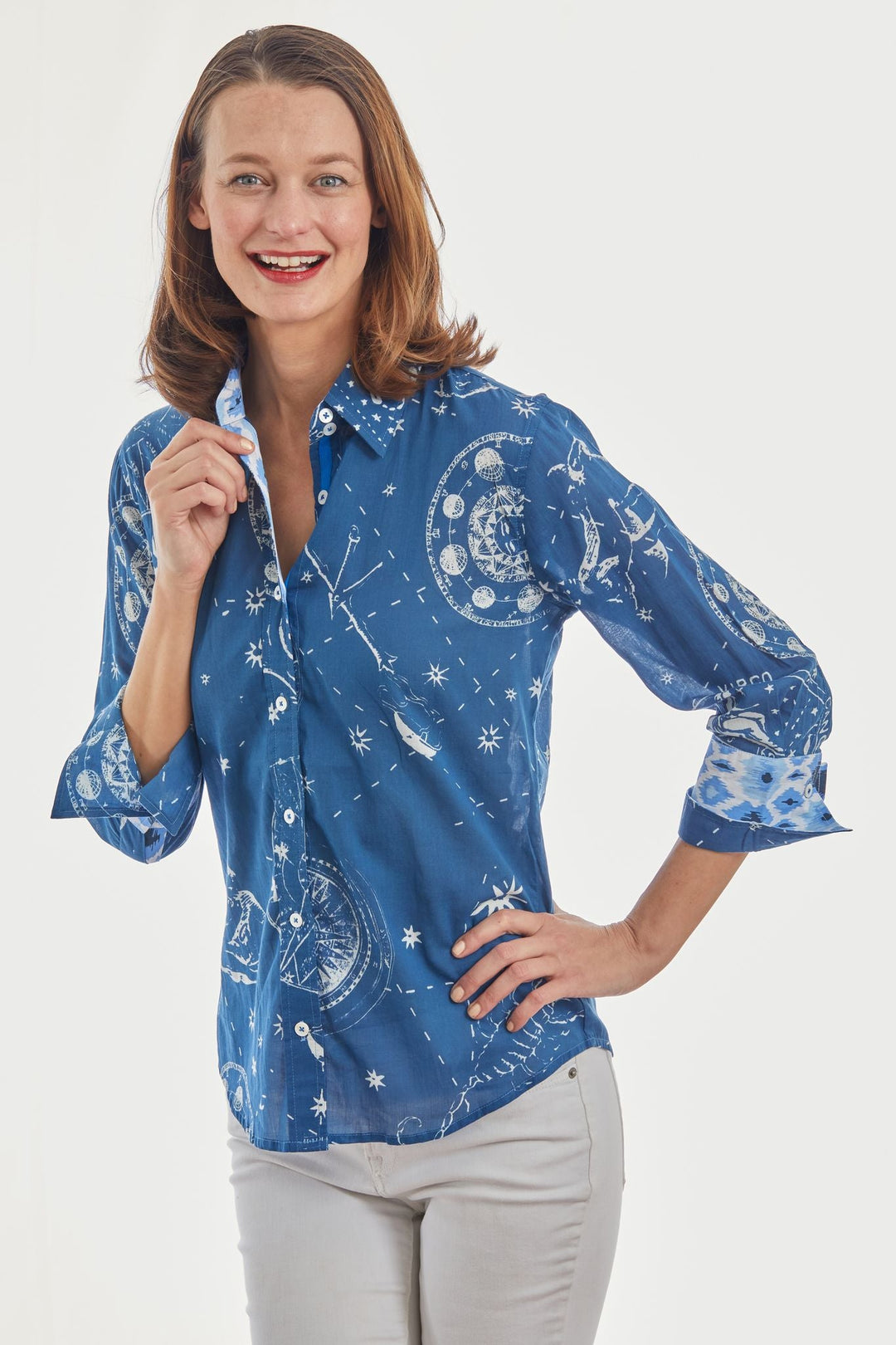 3/4 Sleeve Rome Shirt Navy Constellation Print