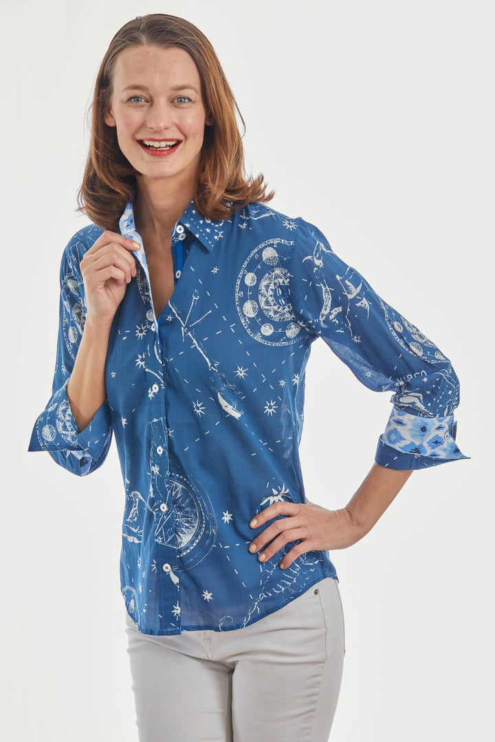 3/4 Sleeve Rome Shirt Navy Constellation Print
