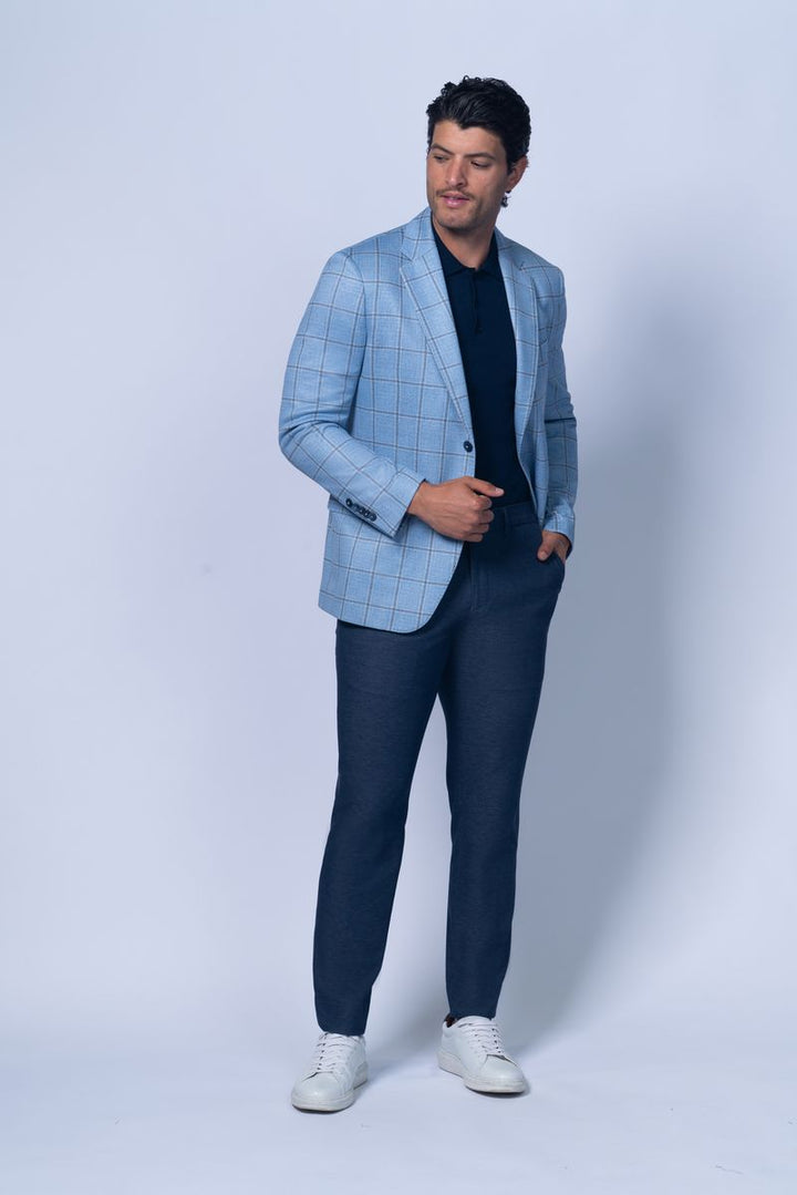 Oakdale Blue Cotton Printed Stretch Knit