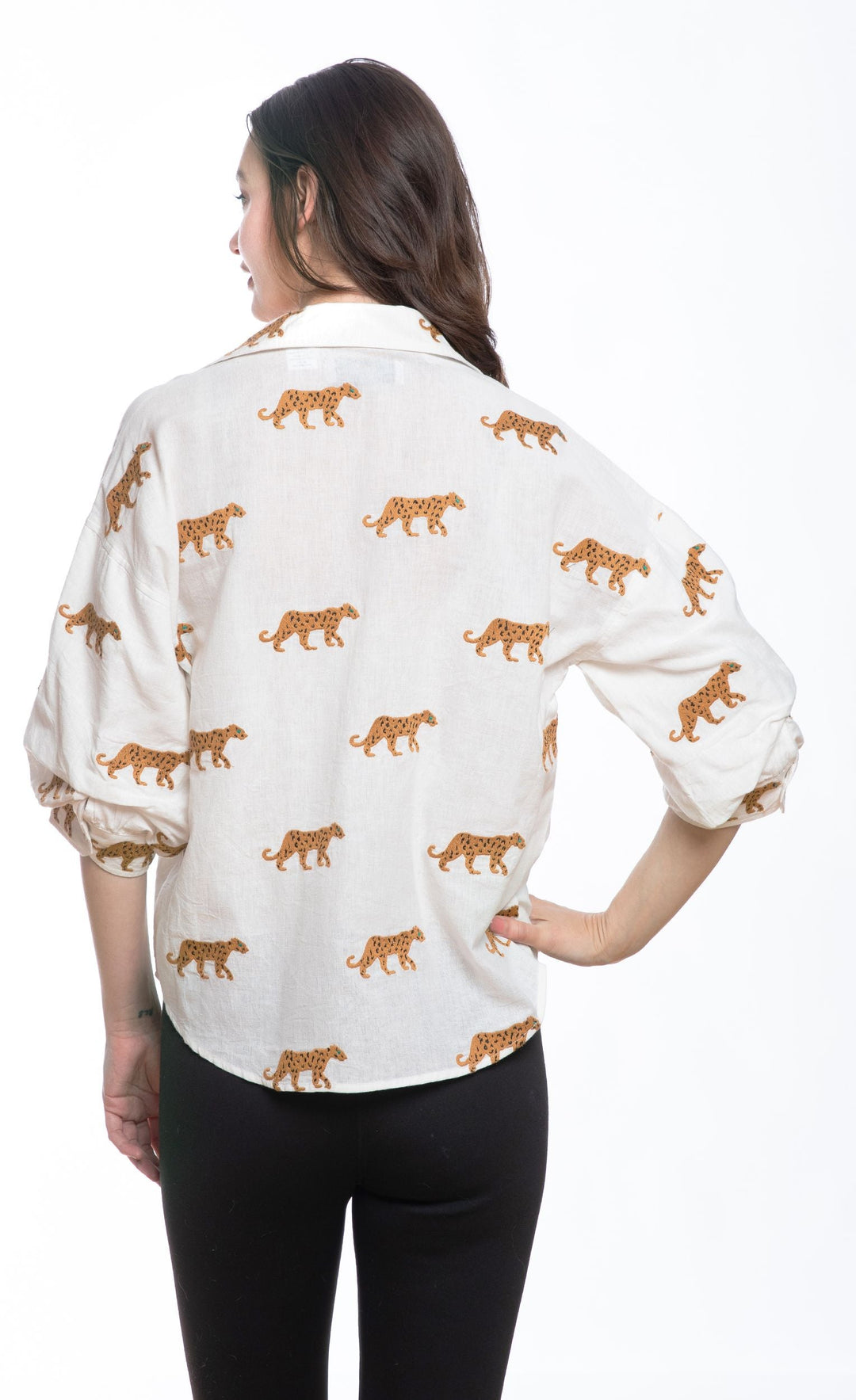 Milano Top Ivory Embroidered Cheetahs