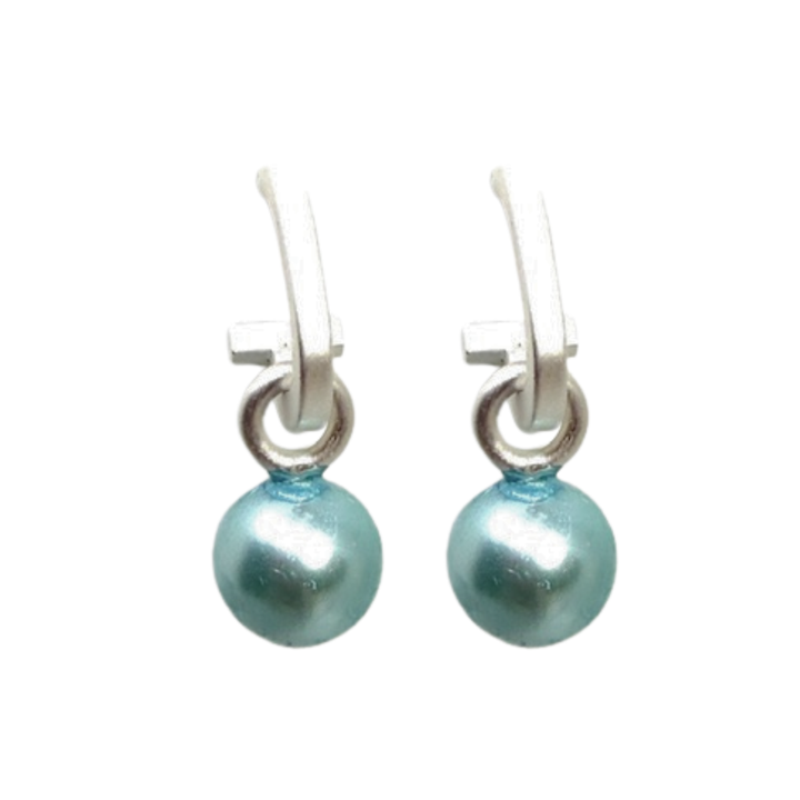 Matte Silver Paperclip and Aqua Pearl Charm Earrings