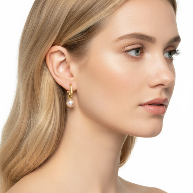 Matte Gold Paperclip and Pink Pearl Charm Earrings