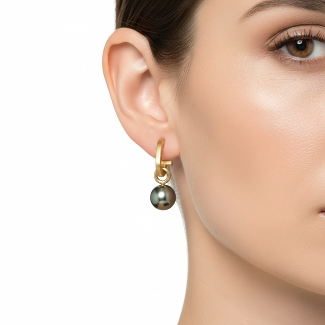 Matte Gold Paperclip and Taupe Pearl Charm Earrings