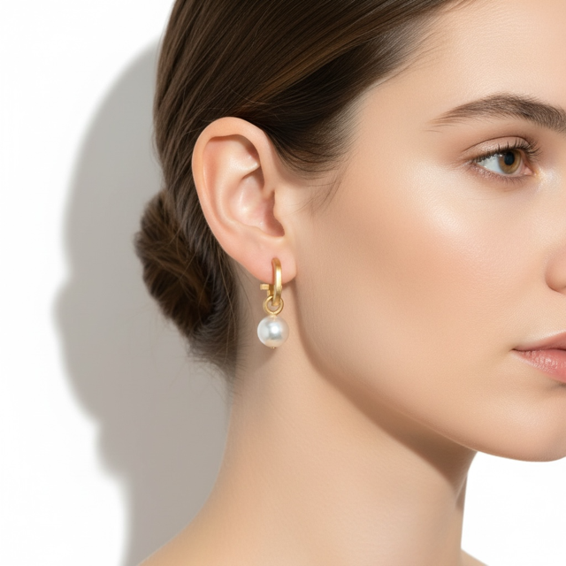 Matte Gold Paperclip and White Pearl Charm Earrings