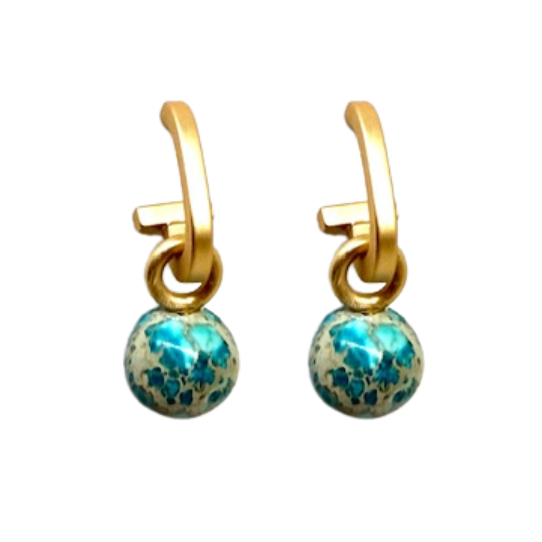 Matte Gold Paperclip and Turquoise Aqua Terra Charm Earrings
