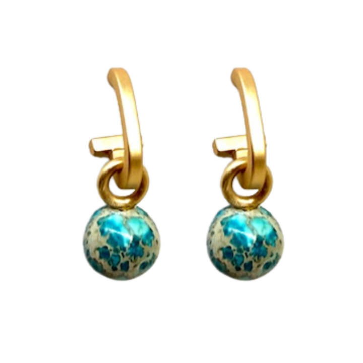 Matte Gold Paperclip and Turquoise Aqua Terra Charm Earrings