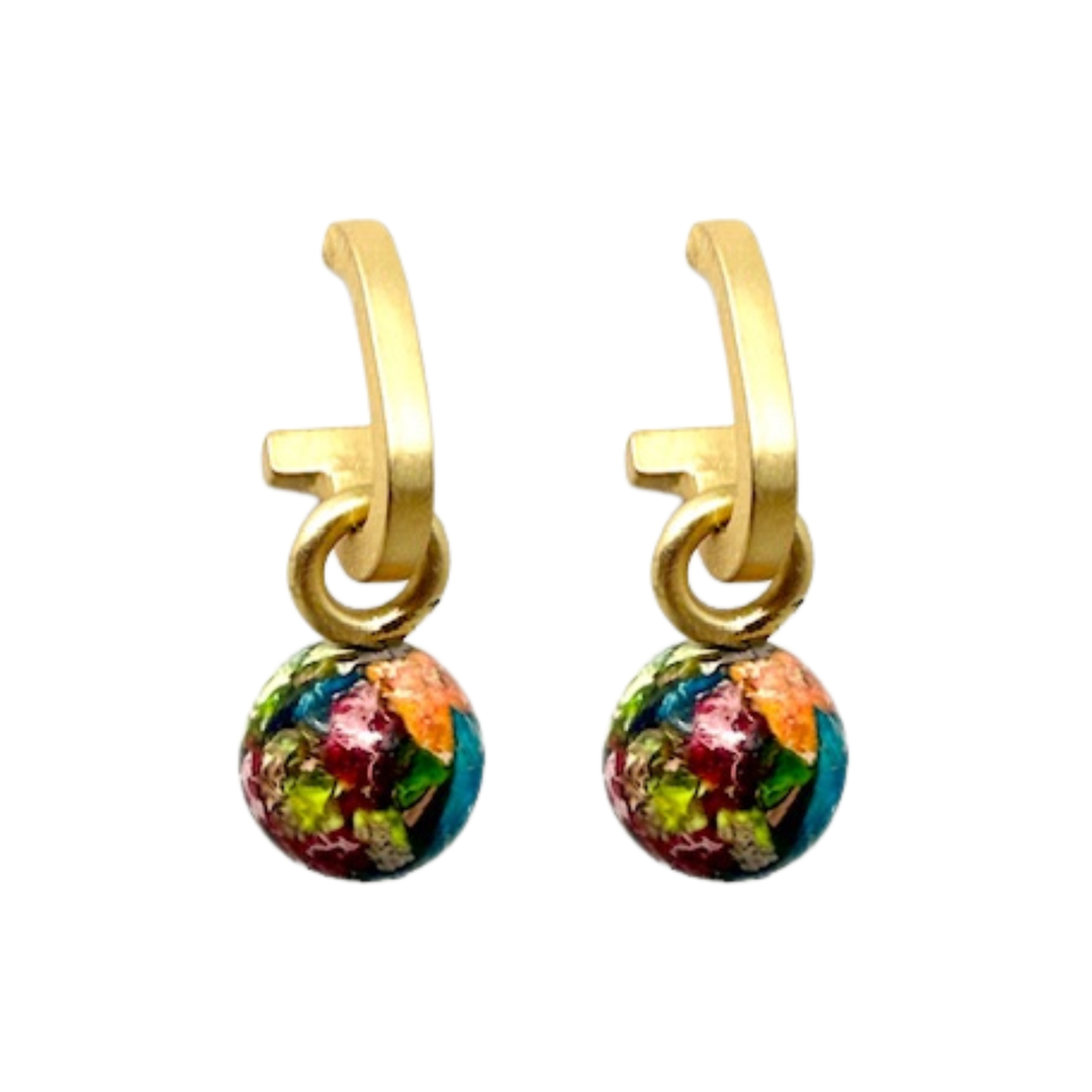 Matte Gold Paperclip and Multi Jasper Charm Earrings