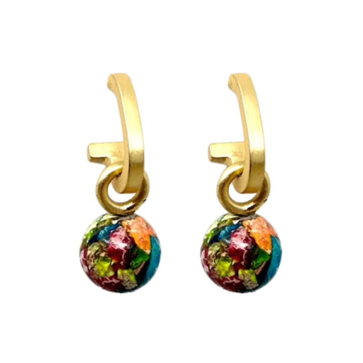 Matte Gold Paperclip and Multi Jasper Charm Earrings