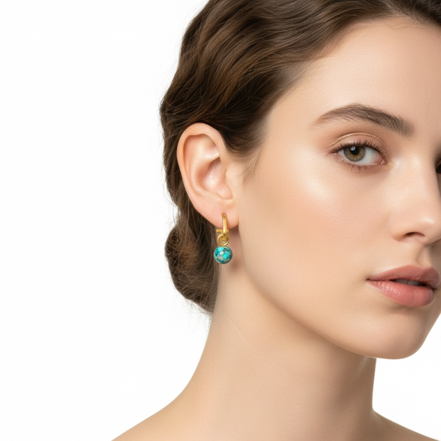 Matte Gold Paperclip and Turquoise Aqua Terra Charm Earrings