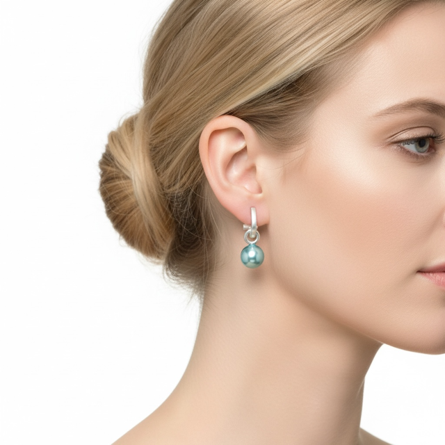 Matte Silver Paperclip and Aqua Pearl Charm Earrings