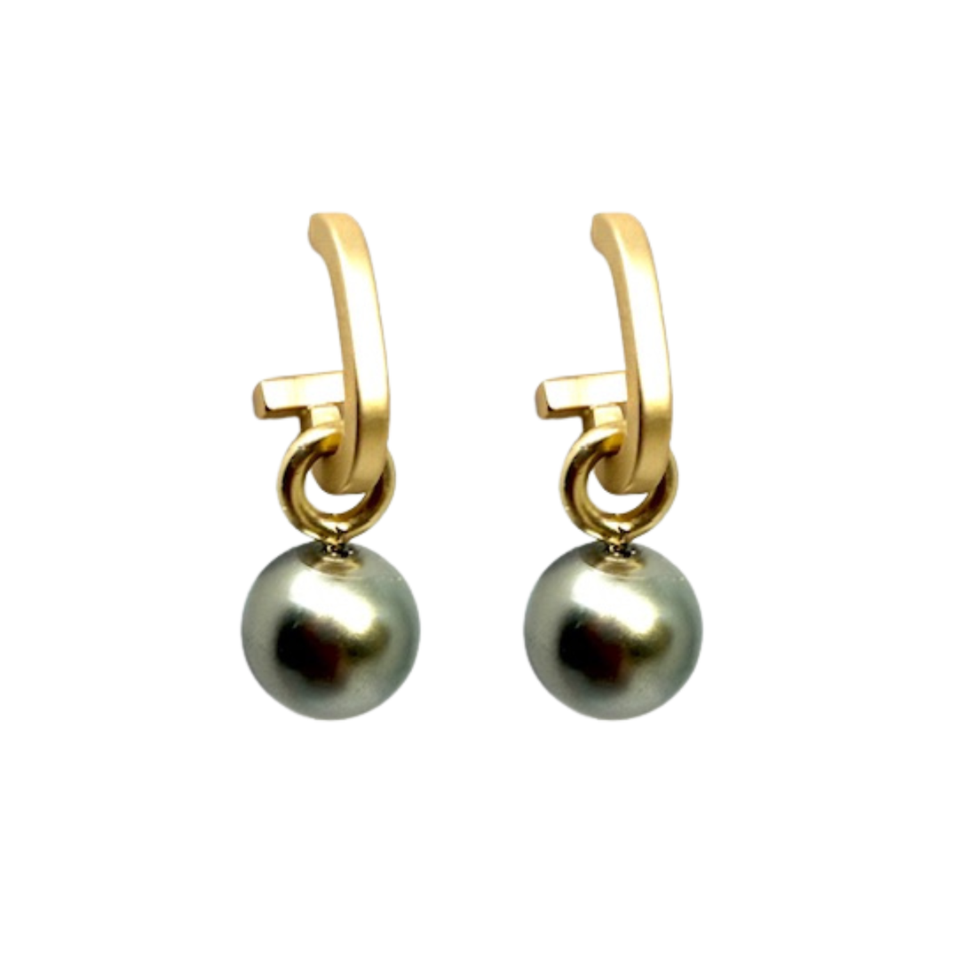 Matte Gold Paperclip and Taupe Pearl Charm Earrings