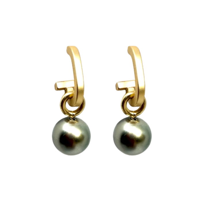 Matte Gold Paperclip and Taupe Pearl Charm Earrings