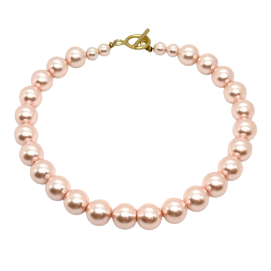 Pink Bubble Pearl Necklace With Matte Gold Toggle
