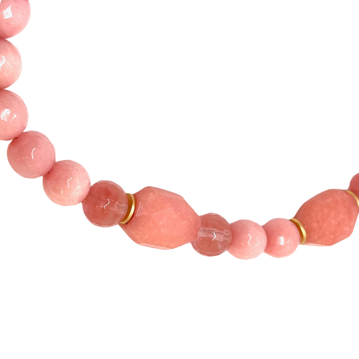 Peach Quartz, Watermelon Quartz and Pink Jade Beaded Necklace