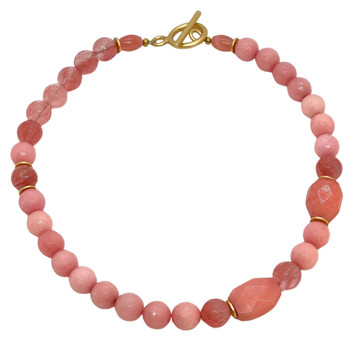 Peach Quartz, Watermelon Quartz and Pink Jade Beaded Necklace