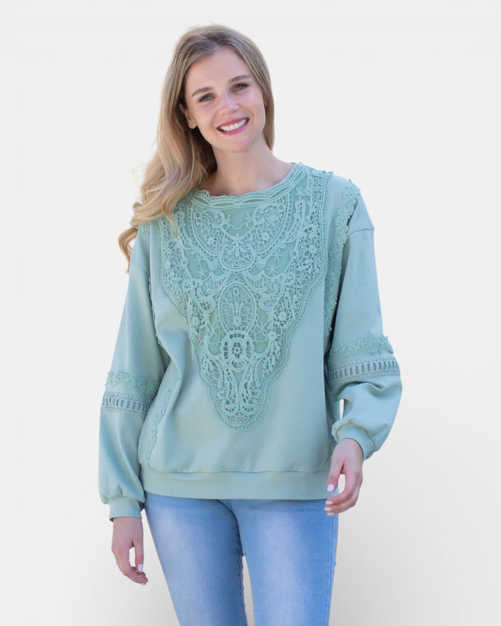 Rabiah Stretch Pointe Knit with Lace 52301RP / Sage / XS