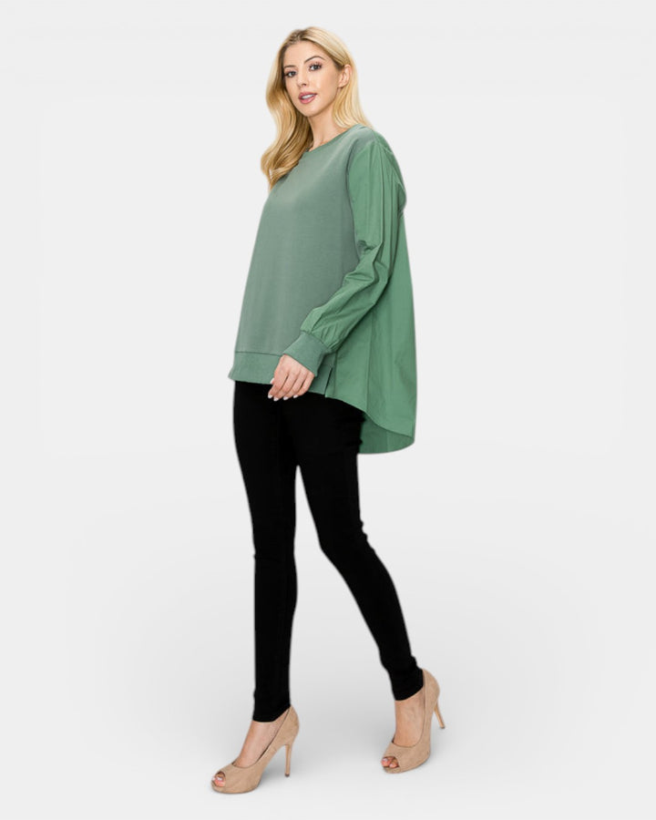 Rheta Stretch Pointe Knit & Cotton Top 52345RP / OLIVE / XS