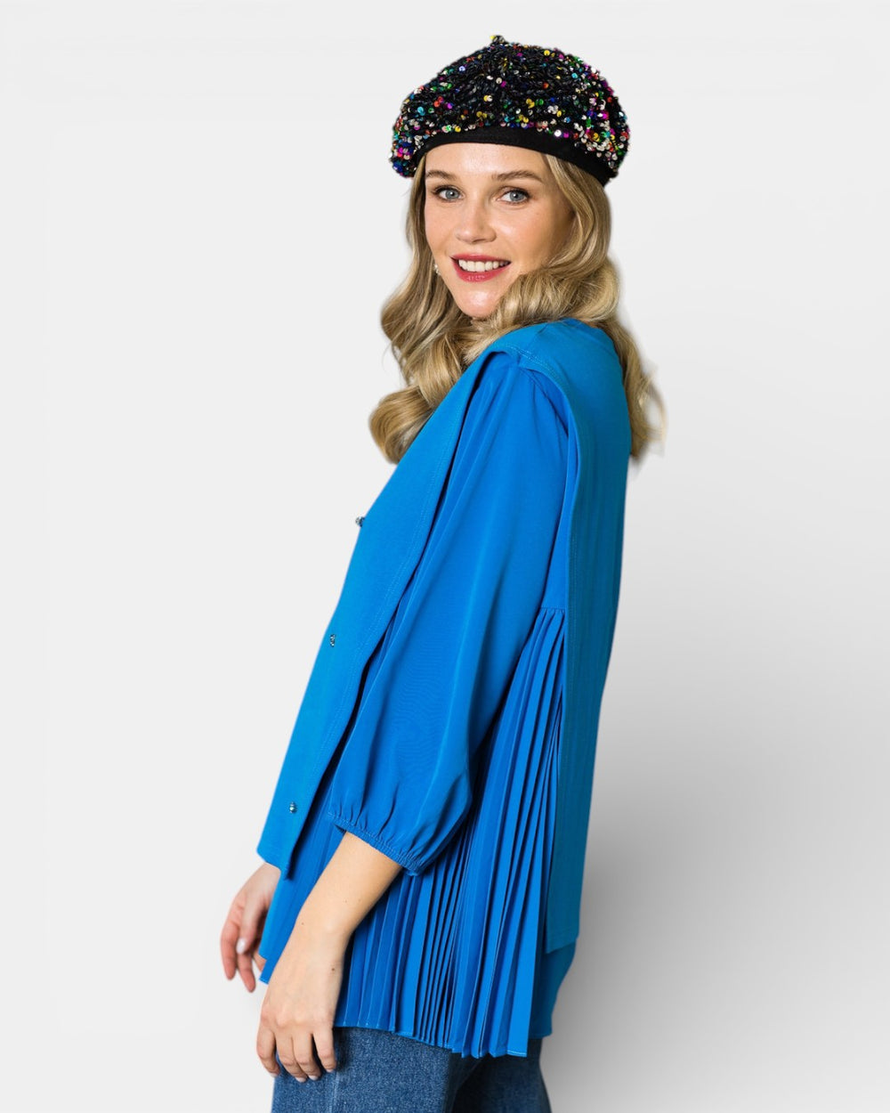 Rilynn Top with Pleating & Diamonds 33048RP / Aqua / XS