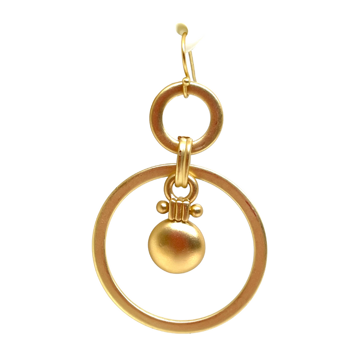 Matte Gold Round Charm In Matte Gold Loop Earrings