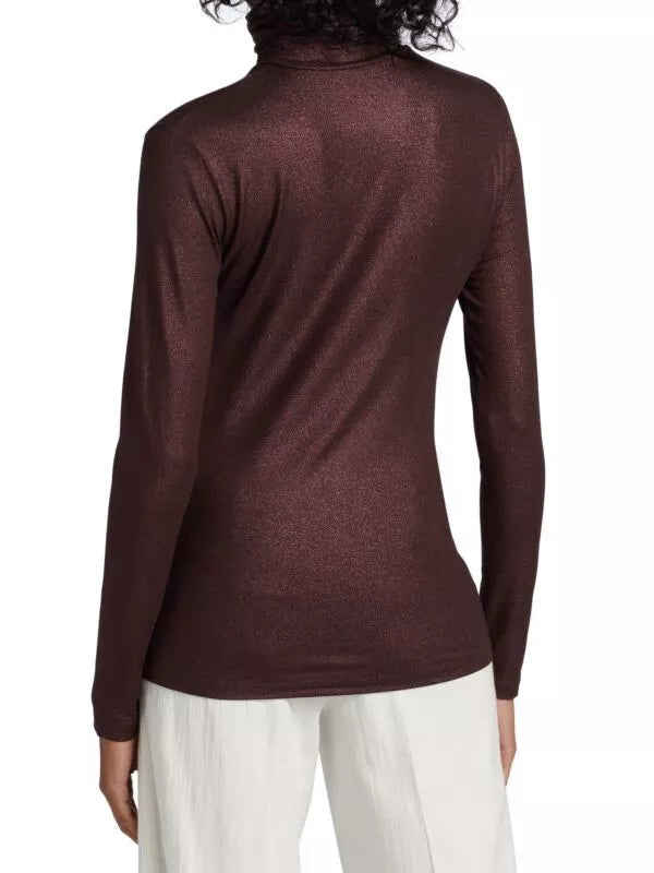 Soft Touch Lurex Metallic Turtleneck Top - Metal Aubergine