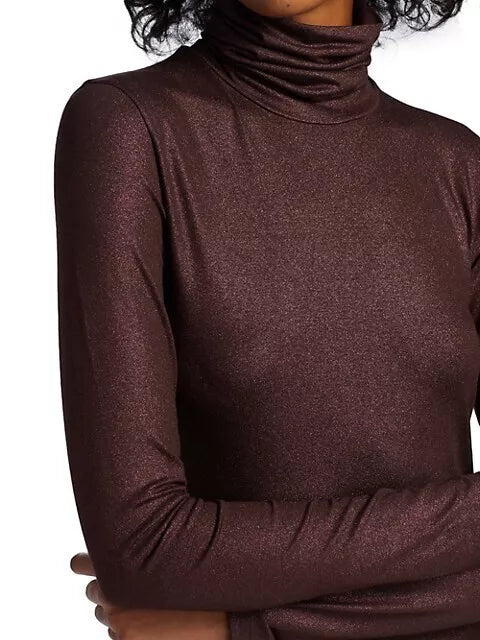 Soft Touch Lurex Metallic Turtleneck Top - Metal Aubergine