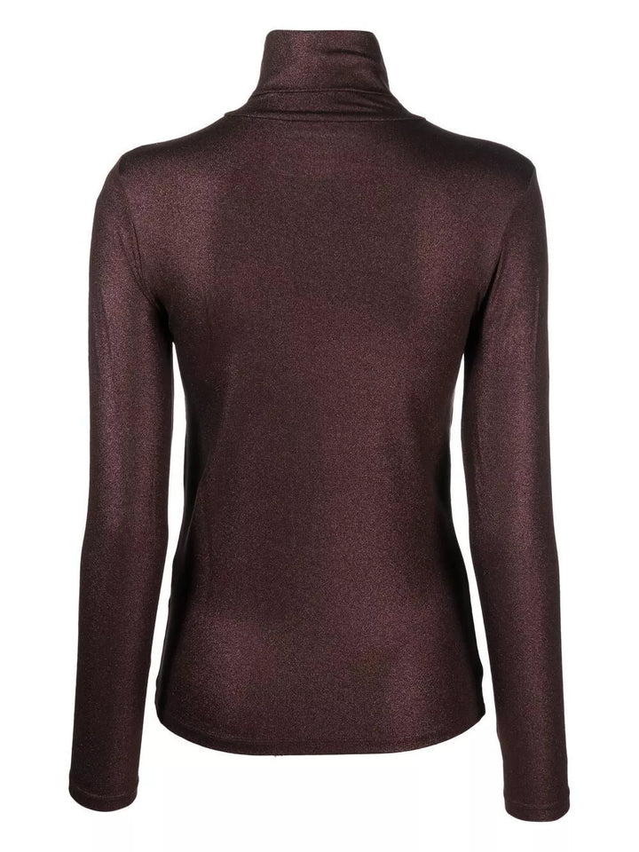 Soft Touch Lurex Metallic Turtleneck Top - Metal Aubergine