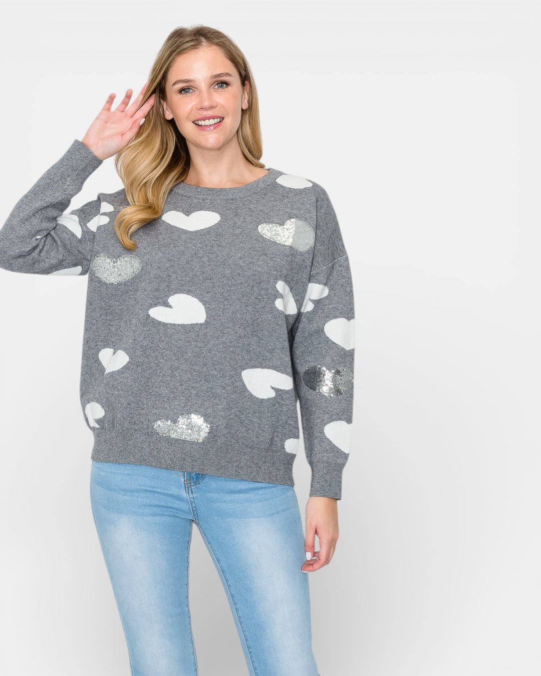 Senja Knitted Sweater with Sequin Hearts 52329SW / Black / XS
