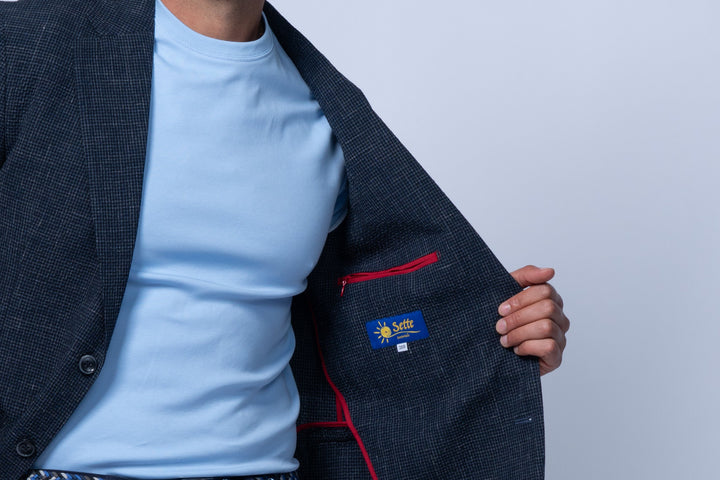 Salerno Navy Seersucker Stretch Wool Silk Linen