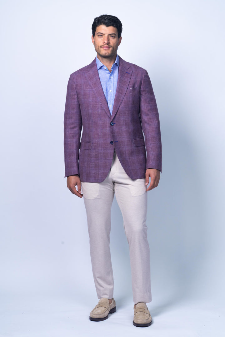 Amalfi Mauve Wool Silk Linen Check