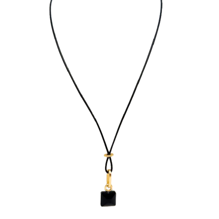 Square Black Crystal On Black Linen Cord