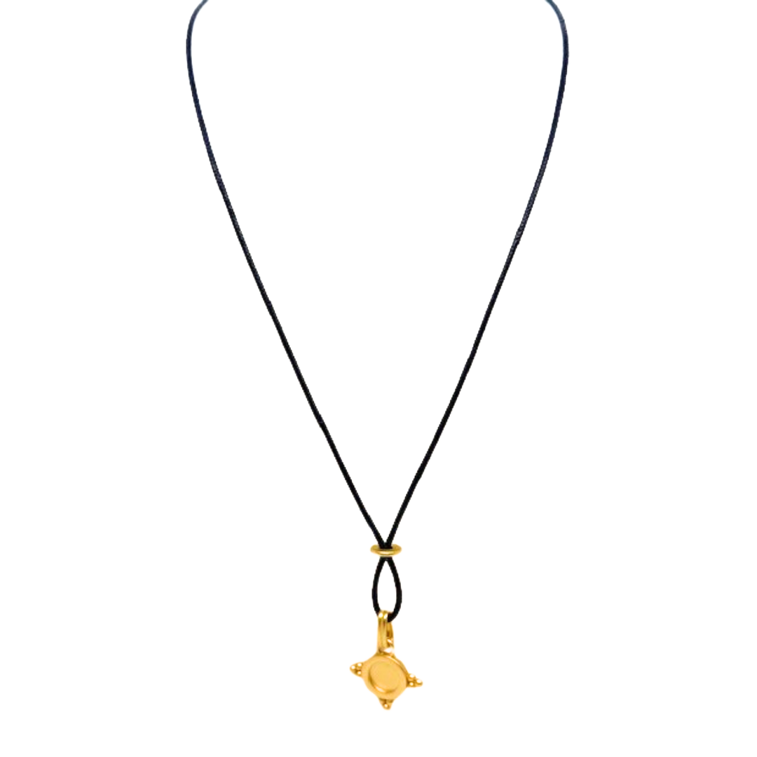 Matte Gold Star Charm Crisscross Navy Waxed Linen 16" Necklace