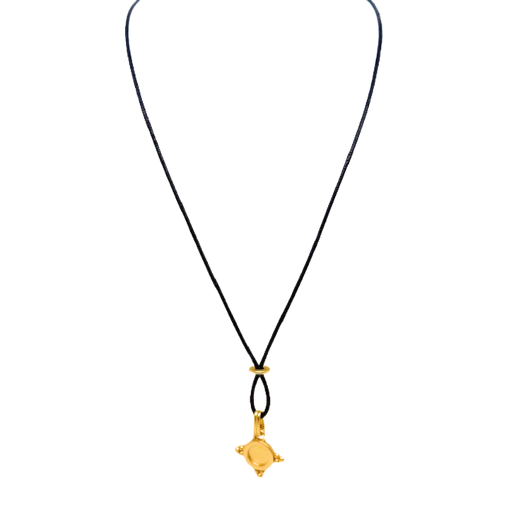 Matte Gold Star Charm Crisscross Navy Waxed Linen 16" Necklace