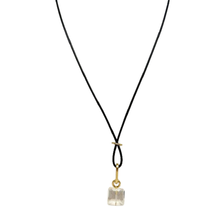 Square Clear Crystal On Black Linen Cord