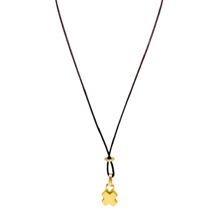 Matte Gold Kiss Charm On Criss Cross Burgundy Waxed Linen 16" Necklace