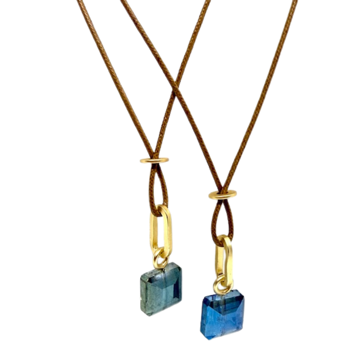 Square Olive Crystal On Bronze Linen Cord