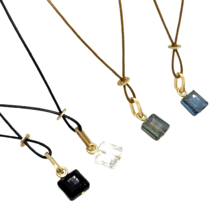 Square Clear Crystal On Black Linen Cord