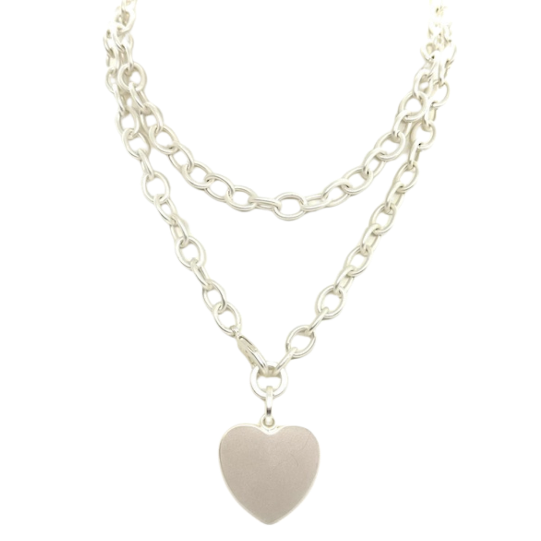 Matte Silver 32" Chain With Heart Pendant