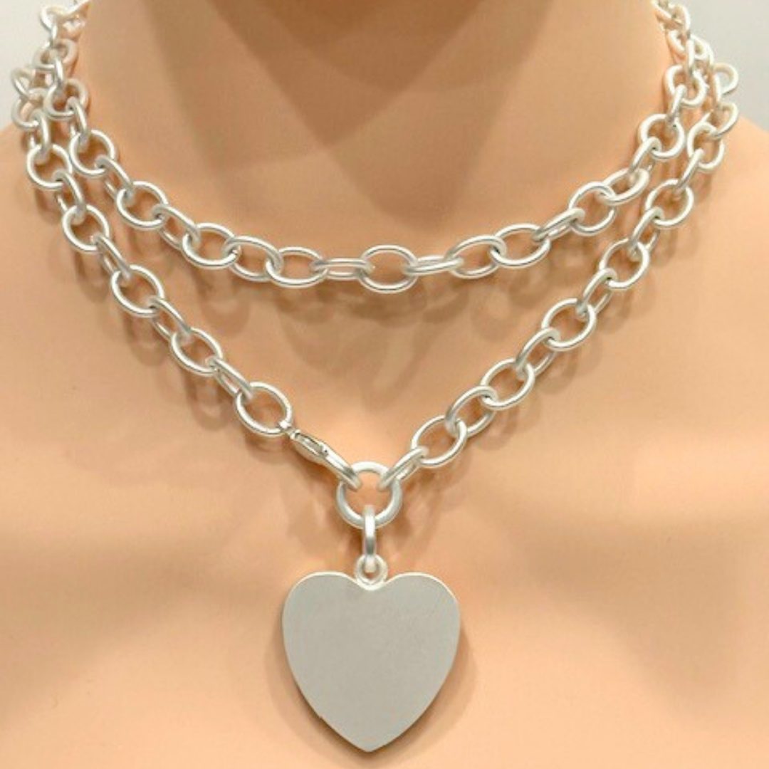 Matte Silver 32" Chain With Heart Pendant