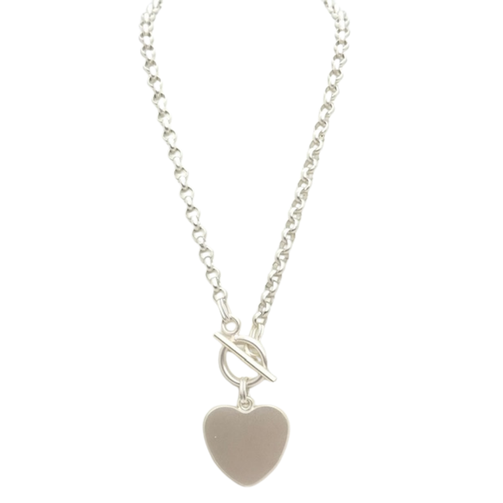 Matte Silver Heart Pendant On Rolo Chain