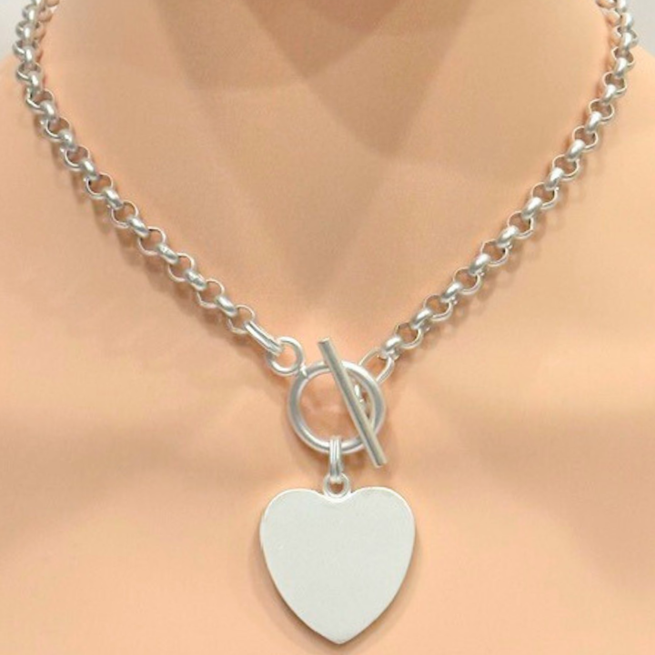 Matte Silver Heart Pendant On Rolo Chain