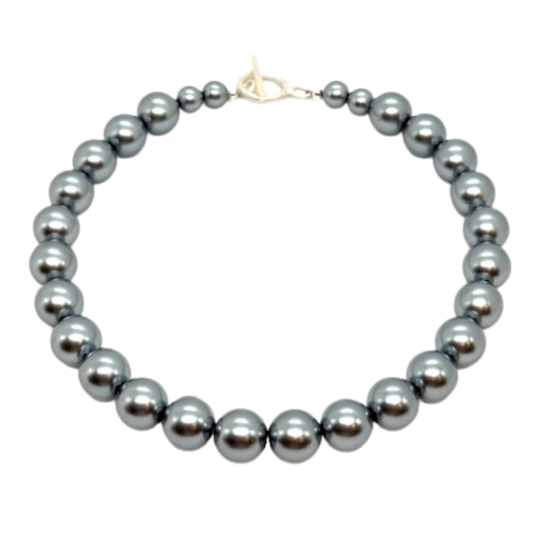 Grey Bubble Pearl Necklace With Matte Silver Toggle