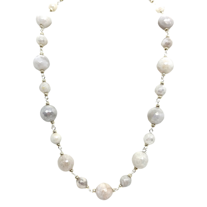 Snowflake Agate, Matte Silver Linkage Necklace