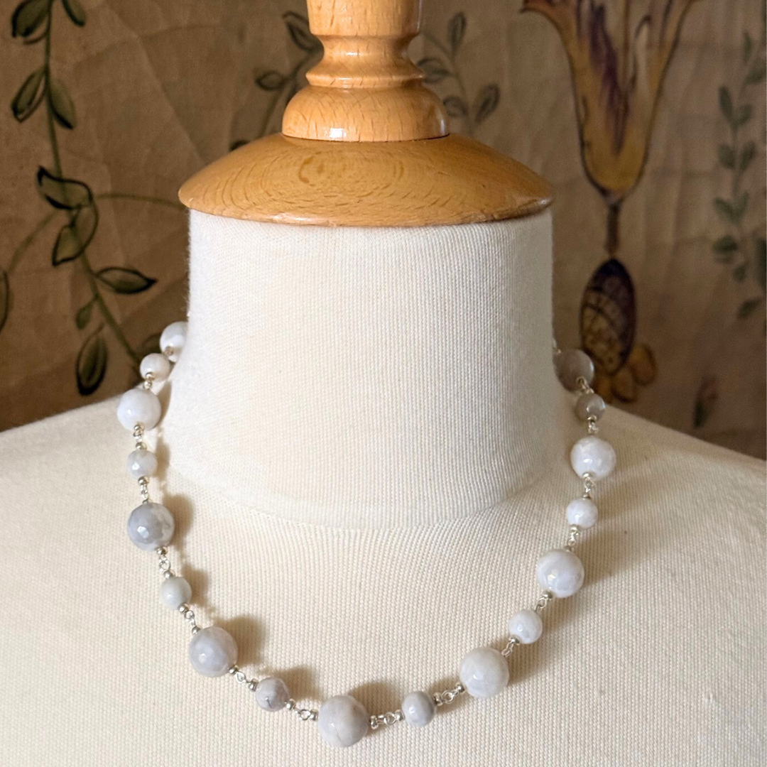 Snowflake Agate, Matte Silver Linkage Necklace