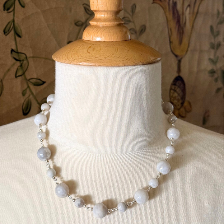 Snowflake Agate, Matte Silver Linkage Necklace