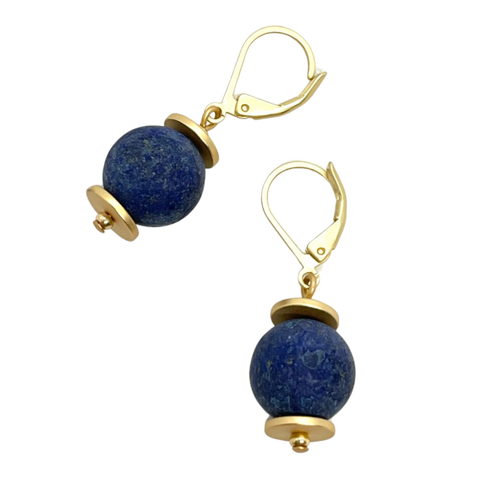 Matte Lapis and Matte Gold Lever Back Earrings