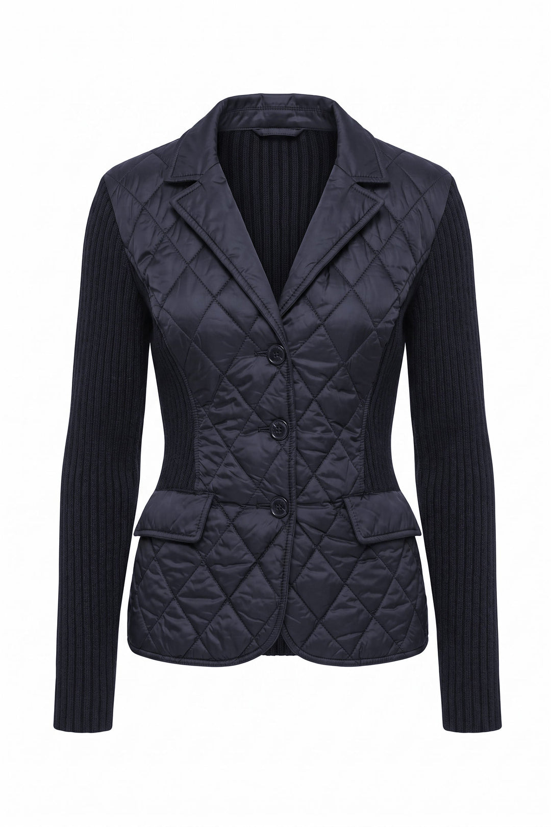 Sora Mixed Media Quilted Front 3-Button Blazer
