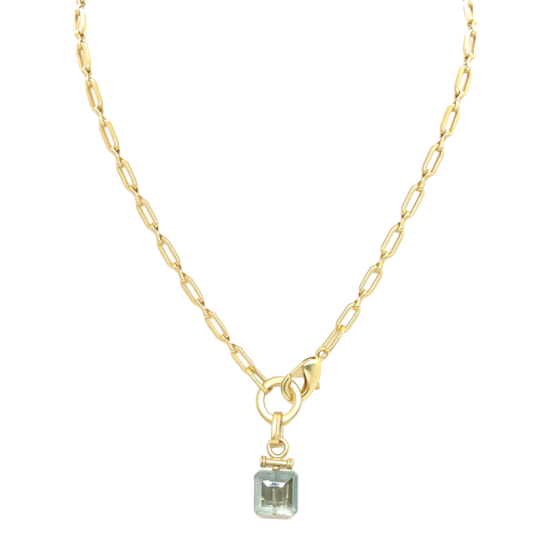 Crystal Stackpole Square Olive Crystal Front Closure Necklace On Matte Gold Chain ...